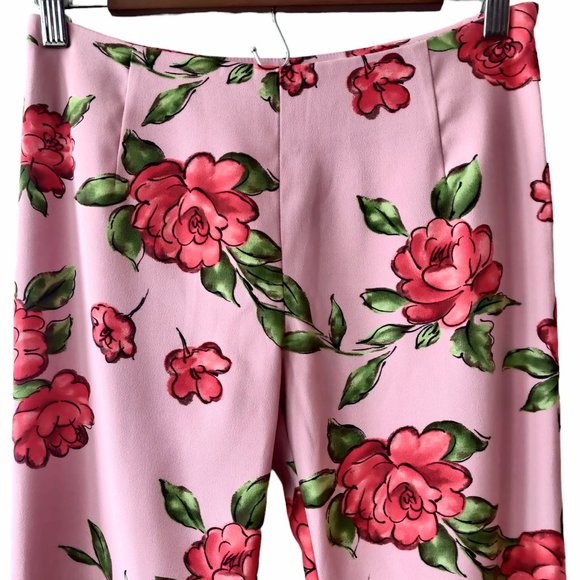 Jesus Diamante Womens Pink Allover Red Roses Back Slit Cuff Straight Pants XS - Picture 3 of 11